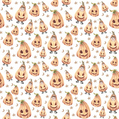 Naklejka premium Halloween seamless pattern with pumpkins.