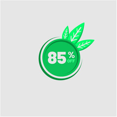 green 85% discount icon with foliage vector