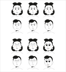 Set depicting different emotions of a woman and a man