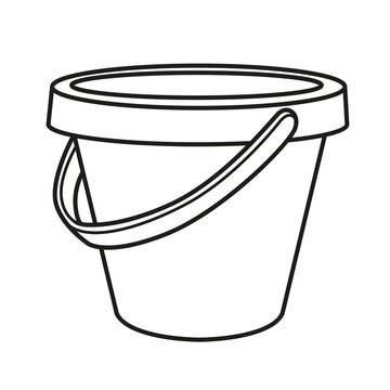recommend clip art: Children's toy bucket for playing in the sandbox outlined on white background