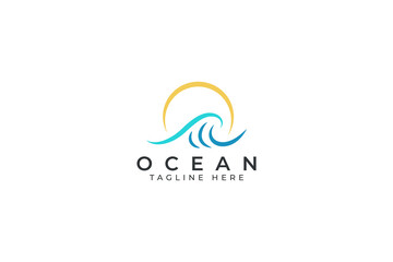 Wave Ocean Beach Logo Abstract Illustration Nature Fun Surfing Summer Holiday Sign Symbol Branding.