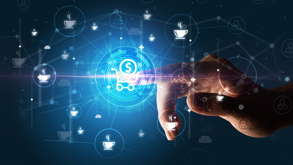 Businessman hand pressing stock graphic information on multitouch screen