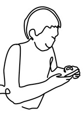 One continuous line drawing, man playing phone