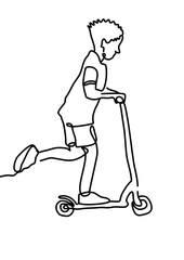 One continuous line drawing, young boy playing bicycle