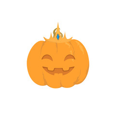 Illustration of a Halloween pumpkin with a carved happy and funny face. Vector isolated on white background