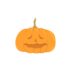 Illustration of a Halloween pumpkin with a carved happy and cheerful face. Vector isolated on white background