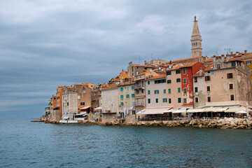 Fototapeta premium Weather worn buildings along the coastline of Rovinj Croatia