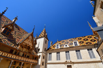 Burgundy, France. A traditional roofed building in Beaune. August 8, 2022.