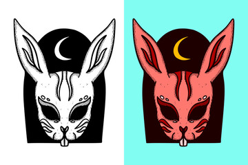 Fototapeta na wymiar Rabbit mask Illustration hand drawn cartoon vintage style vector