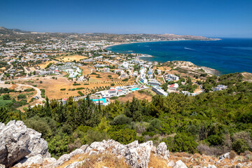 Many hotel resorts on the coast of Rhodes island in Greece