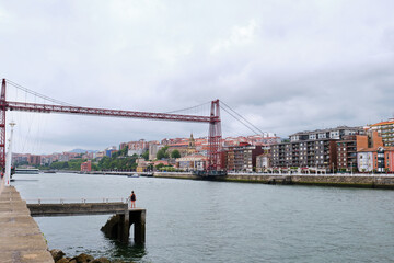 Bizkaia suspension bridge and Nervion river in Portugalete, Basque Country, Spain.