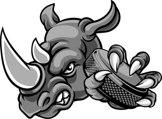 Rhino Ice Hockey Player Animal Sports Mascot