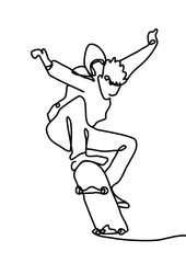 continuous line drawing, Young teens are skateboarding