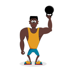 Strong African American man lifts weights. The concept of a strong athlete is a winner.