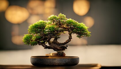 Bonsai Tree in a pot living in the studio, 3d render