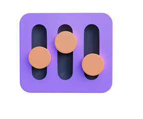 minimal equalizer Slider icon, Music sound Adjustment symbol, 3d render illustration