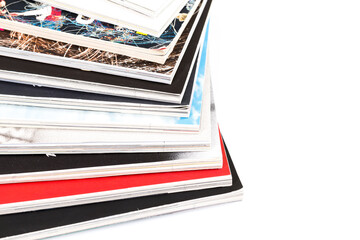 Magazines up close shot on white background