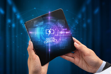 Businessman holding a foldable smartphone, technology concept