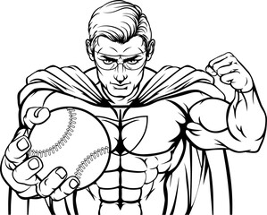 Superhero Holding Baseball Ball Sports Mascot