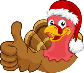 Turkey In Santa Hat Christmas Thanksgiving Cartoon