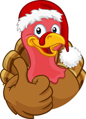 Turkey In Santa Hat Christmas Thanksgiving Cartoon
