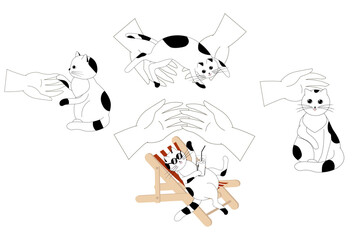 Cat and human hand. Protection and caress of a kitten.