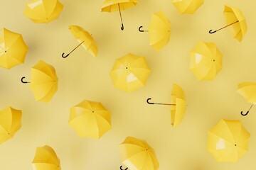 abstract background consisting of patterns of yellow umbrellas on a yellow background. 3d render © Igor