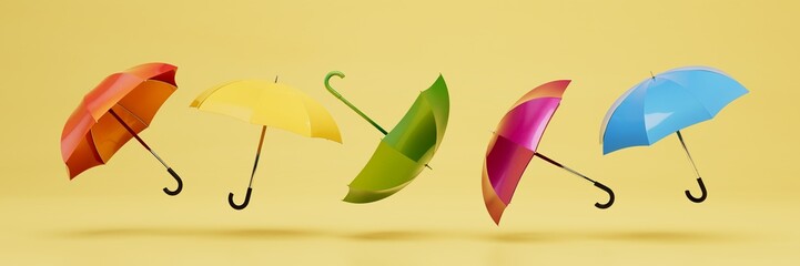 abstract background consisting of patterns of colorful umbrellas on a yellow background. 3d render © Igor