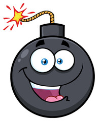 Happy Bomb Face Cartoon Mascot Character With Expressions. Hand Drawn Illustration Isolated On Transparent Background