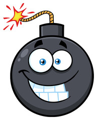 Smiling Bomb Face Cartoon Mascot Character With Expressions. Hand Drawn Illustration Isolated On Transparent Background
