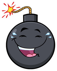 Happy Bomb Face Cartoon Mascot Character With Smiling Expressions. Hand Drawn Illustration Isolated On Transparent Background