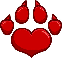 Obraz premium Love Paw Print Logo Flat Design. Hand Drawn Illustration Isolated On Transparent Background