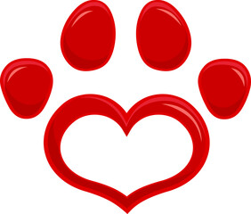 Love Paw Print Logo Silhouette Flat Design. Hand Drawn Illustration Isolated On Transparent Background