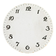Old round clock face on white background