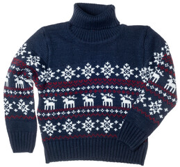 Children's knitted warm seasonal Christmas turtleneck jumper aka Ugly sweater with deer and...
