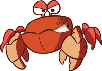 2d illustration. Crab. Angry crab. Funny crab. Big eyes. Pincers.