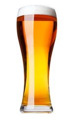Full pilsner glass of pale lager beer with a head of foam isolated on white background - obrazy, fototapety, plakaty