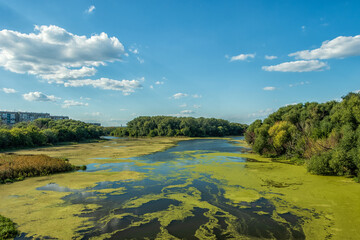 Picturesque view from the bridge to the river Miass.