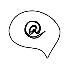 Chat icon. Email icon in doodle sketch lines isolated on white background. Geometric shape, illustration symbol. Vector illustration.