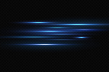 Motion light effect for banners. Blue lines. The effect of speed on a blue background. Red lines of light, speed and movement. Vector lens flare.