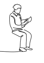 continuous line drawing , people  read a book	