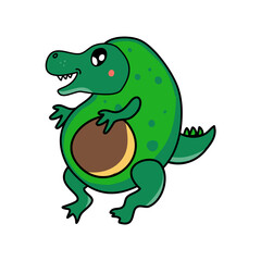 Obraz premium Adorable smiling dinosaur in avocado costume isolated on white background. Vector illustration with cute design element