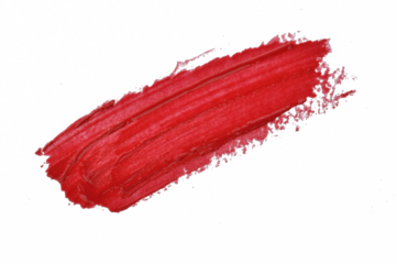 red lipstick strokes cream texture or acrylic color on white background. Beauty and make up concept