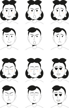 set of female and male faces with emotions