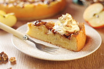 Apple pie with walnuts - typical autumn dish	
