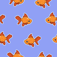 Youthful pattern with goldfish in cartoon outline style. Background for the covers of sketchbooks and notebooks