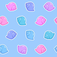 Nautical pattern with cartoon seashells in pastel colors in outline style. Background for sketchbook and notebook covers