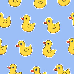 Youth Jolly Pattern with rubber ducks in cartoon outline style