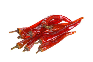 Nine dried red hot cayenne chili peppers isolated 