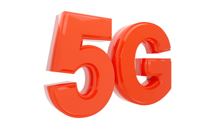 Bright Red 5G symbol, Bold text. Good for Web, print or video. 3D render